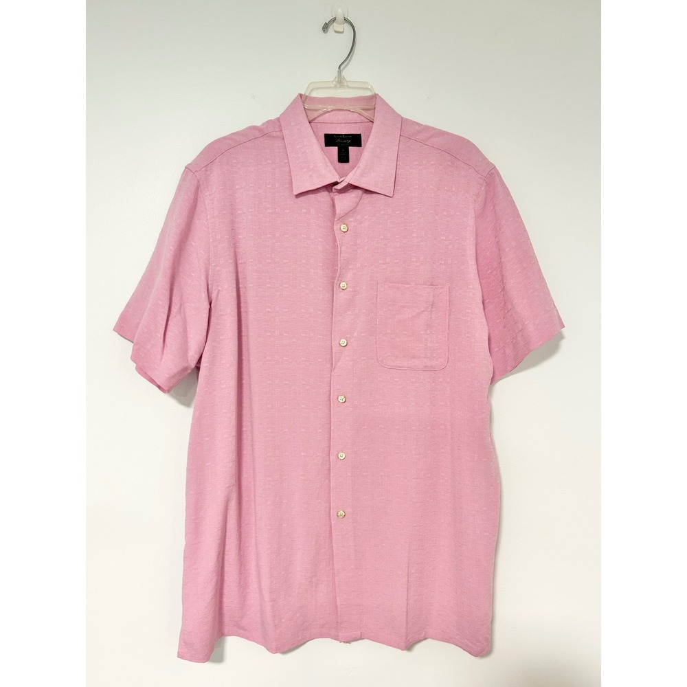 Club Room Luxury Mens Large Pink Silk Blend Short Sleeve Button Down Shirt L